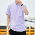 Chemise décontractée Oxford lavande à manches courtes pour homme - Violet