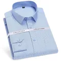 Men's light blue micro-patterned long-sleeve dress shirt with non-iron cotton finish - 38 / Tops / Blue Micro-check (2018-12)