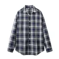 Chemise décontractée à manches longues pour hommes à carreaux bleu marine et blanc - M / Hauts / Carreaux Bleu Foncé (C3019)