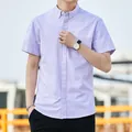 Chemise décontractée de qualité à manches courtes rayée violette Oxford pour homme style japonais - Rayures violettes