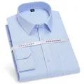 Classic men's light blue pinstripe long sleeve cotton dress shirt with non-iron finish - 38 / Tops / Blue Stripe