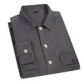 Casual dark grey men's workwear shirt jacket featuring functional double pockets - Dark Gray