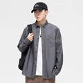 Chemise en jean grise à manches longues pour hommes style streetwear japonais décontracté - S/38 / Haut (C722) / Gris Argent