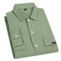 Premium light green casual long sleeve button-up workwear style shirt jacket for men - Light Green