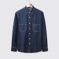 Chemise en jean bleu foncé pour hommes à manches longues avec doubles poches stylées - M/39 / Haut (C3002) / Bleu foncé