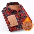 Men's red plaid thermal flannel shirt with thick Sherpa fleece lining variant - M / Tops / Red and Blue Plaid