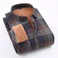 Men's casual blue and brown plaid shirt with thick thermal fleece lining inside. - 3XL / Tops / Green Blue Plaid