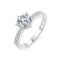 Elegante anello in argento sterling S925 con moissanite e diamanti laterali donna - Taglia 18 (US 8) / 3 ct