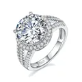 Anillo elegante de plata de ley S925 con moissanita redonda de 5 quilates - Talla 18 (US 8) / Moissanita de 5 Quilates (RM1051D)