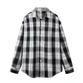 Chemise classique à manches longues à carreaux noir et blanc pour tenue décontractée - M / Hauts / Carreaux Noir et Blanc (C3019)