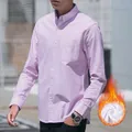 Camicia da uomo Oxford a maniche lunghe a righe rosa con calda fodera in pile - 39/M / Top / Strisce rosse