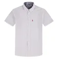 Men's white Oxford short-sleeved striped shirt with chest pocket and red tag detail - 39/M / Tops / White Stripes