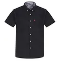 Men's casual Japanese style black and white vertical striped short sleeve Oxford shirt - 39/M / Tops / Black Striped