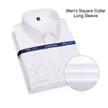 Premium non-iron 100% cotton white long sleeve business dress shirt with square collar - 38 (S) / Tops / White Herringbone