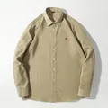 Camicia casual da uomo a maniche lunghe color kaki con logo ricamato sulla parte del petto - Taglia S / Top / Cachi