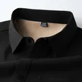 Men's black fleece-lined long-sleeve cotton shirt featuring soft interior and neck tag - M / Tops / Black