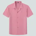 Chemise décontractée à manches courtes pour hommes avec col camp en rose pastel doux - M / Hauts / Chemise à Manches Courtes - Rose Pâle (D2102)