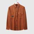 Classic long-sleeved men's casual shirt in brown featuring a stylish double pocket design - M / Tops / Brown