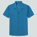 Chemise décontractée à manches courtes pour hommes avec col camp en bleu paon - M / Hauts / Chemise à Manches Courtes - Bleu Paon (D2102)