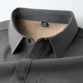 Premium men's grey long sleeve cotton shirt with warm thick fleece lining and chest pocket - M / Tops / Gray