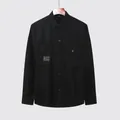 Casual men's black long-sleeve shirt with double pockets and minimalist design - M / Tops / Black
