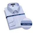 Men's professional 100% cotton blue checkered non-iron long sleeve business shirt - 39/M / Tops / Blue and White Gingham (2030)