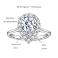 Vista detallada del anillo de moissanita en forma de pera con dimensiones y datos. - US 4.5 / Estilo Halo de Corte de Pera