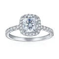 Elegante anillo halo de moissanita talla cojín con baño de oro blanco de 18 quilates para mujer - 4.5 / 1.5+0.43 Quilates