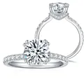 Elegante anillo de moissanita redonda de 7,5 mm en plata de ley bañada en oro blanco - US 4.5 / Piedra Principal 1.5 Quilates