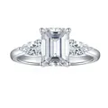 Elegante anillo de moissanita talla esmeralda con piedras laterales de pera, plata - US 5 / Anillo de Tres Piedras Corte Esmeralda de 2+0.7 Quilates (R3-0046)