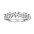 Elegant moissanite marquise cut clover ring in silver white gold plating for women - US Size 9 / Half Circle Embellished Style