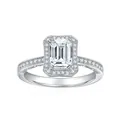 Elegante anillo de compromiso halo de moissanita talla esmeralda 5x7mm en plata bañada en oro - US 4.5 / 1+0.25 Quilates