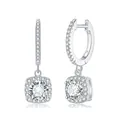 Elegant D-color moissanite hoop earrings with square halo drop in sterling silver. - Square Halo Hook / 0.5 Carat