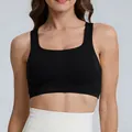 Dettaglio del reggiseno sportivo nero ad alta intensità antiurto per yoga e corsa - Taglia S / Top / Nero
