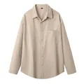 Camicia retrò minimalista a maniche lunghe in cotone kaki da uomo vestibilità ampia - 3XL / Top / Colore avena