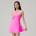 Summer neon pink yoga tennis dress with adjustable straps and built-in shorts for women - S / Dresses / Pink