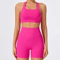 Set yoga fucsia da donna, reggiseno sportivo traspirante e pantaloncini da palestra. - Taglia S / Top E Pantaloni / Reggiseno + Pantaloncini / Rosso Rosella