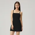 Breathable black tennis dress with thin straps for yoga and golf athletic wear - S / Dresses / Black