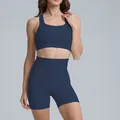 Ensemble de yoga bleu marine respirant à séchage rapide pour femmes taille haute - S / Haut Et Bas / Soutien-gorge + Short / Bleu marine