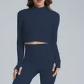 Giacca da yoga cropped a maniche lunghe da donna in blu navy per il fitness e la corsa - Taglia S / Top / Blu navy