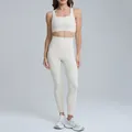 Ensemble de yoga crème respirant avec brassière de sport et legging taille haute - S / Haut Et Bas / Soutien-gorge de sport + Leggings / Ivoire Clair