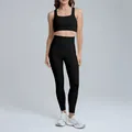 Ensemble de yoga noir respirant deux pièces avec brassière de sport et legging taille haute - S / Haut Et Bas / Soutien-gorge de sport + Leggings / Noir