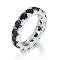 Bague d'éternité en argent S925 avec moissanites noires rondes de 4mm, style hip hop - Taille US 5 / Or blanc