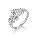 Elegant silver plated ring featuring 1 carat marquise moissanite and cluster stones - Platinum / US Size 5