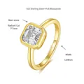 Vista detallada de anillo moissanite talla Asscher 7mm en plata 925 bañada oro 18k. - Talla US 5 / 2 ct / Dorado