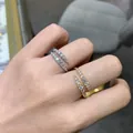Elegantes anillos abiertos de doble fila con moissanita en plata y oro para mujer - Talla US 4.5 / Dorado