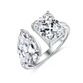 Elegante anello regolabile in argento 925 con moissanite taglio a pera e smeraldo - US 5 / Taglio Radiant e Pera