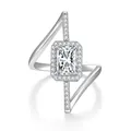 Exquisite 2 carat radiant cut moissanite asymmetric silver ring for modern women jewelry - US 5 / White Gold