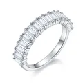 Elegante anello eternity in moissanite taglio smeraldo colore D in argento lucido - US 9 / Mezza Fascia Eternity