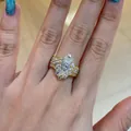 Detail view of 2ct marquise moissanite ring with luxury 18k gold plated silver band - US Size 5 / 2+2ct Marquise Halo Style